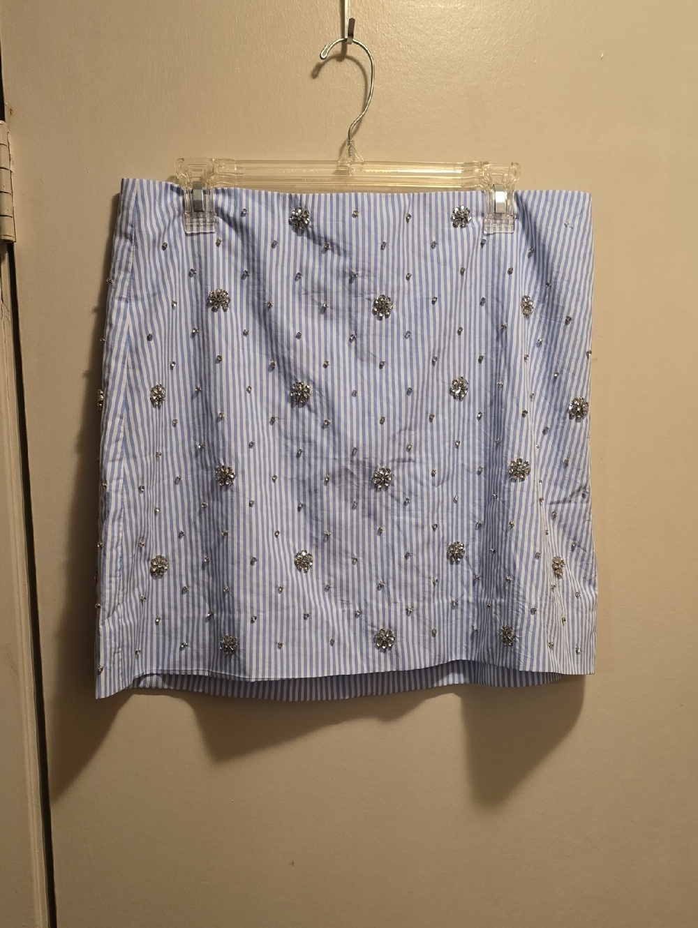 J. Crew Blue and White Striped Embellished Mini Skirt